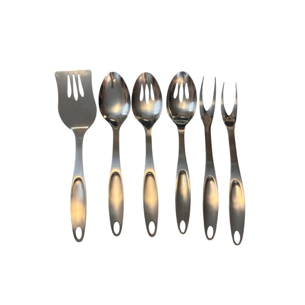 Amco 18/8 Stainless steel Stotted Spatula 3 Spoons 2 Meat Fork Utensils Lot Of 6
